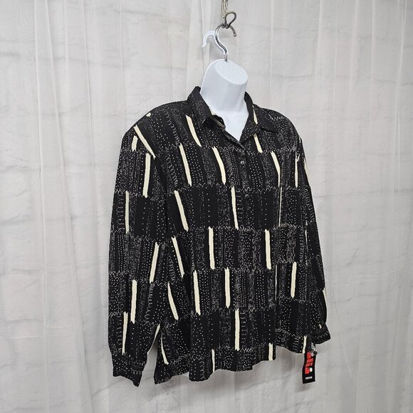 Alia Blouse Black Cream Button Down Polka Dot Patchwork Office 20WP Deadstock - Picture 5 of 14
